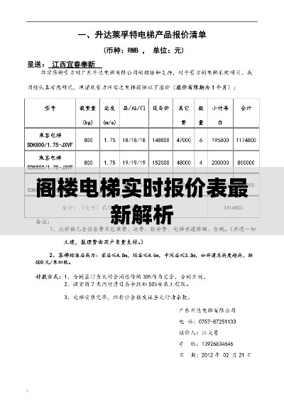 阁楼电梯实时报价表最新解析