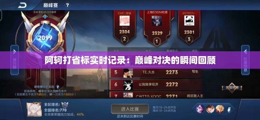 阿轲打省标实时记录：巅峰对决的瞬间回顾