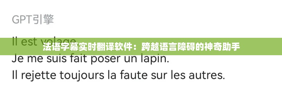 法语字幕实时翻译软件：跨越语言障碍的神奇助手