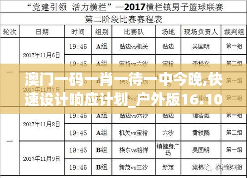 澳门一码一肖一待一中今晚,快速设计响应计划_户外版16.106