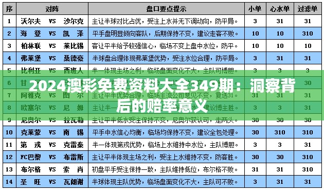 2024澳彩免费资料大全349期：洞察背后的赔率意义