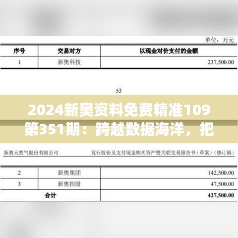 2024新奥资料免费精准109第351期：跨越数据海洋，把握精准信息脉搏