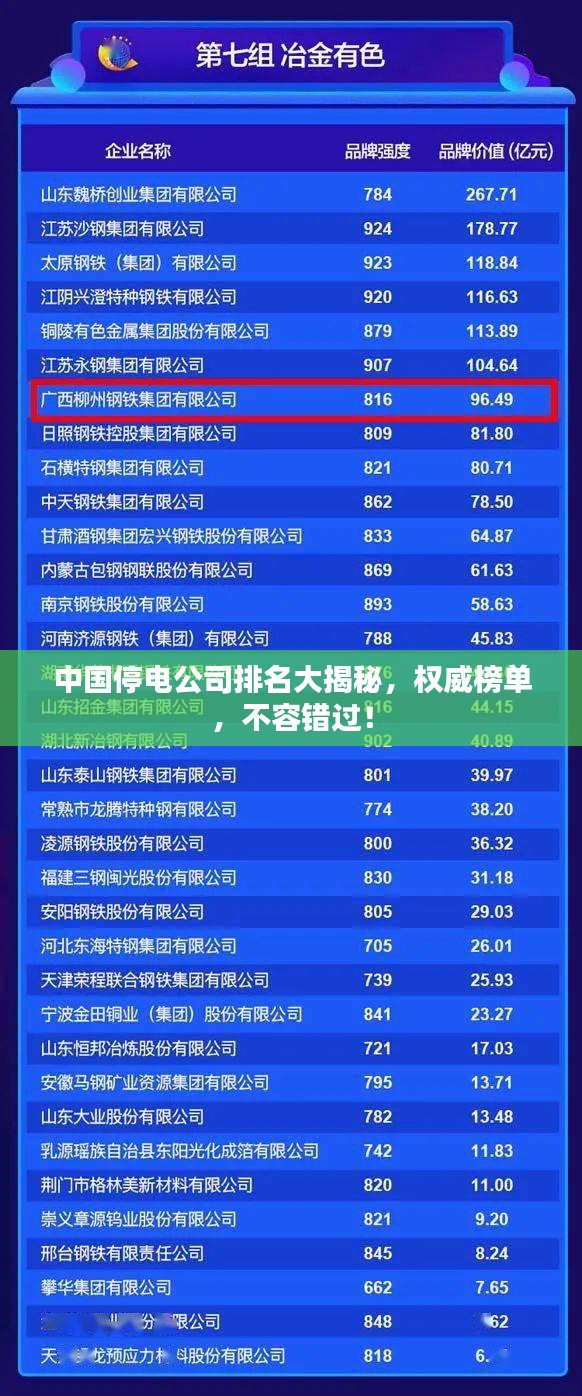 中国停电公司排名大揭秘，权威榜单，不容错过！