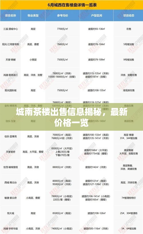 城南茶楼出售信息揭秘，最新价格一览