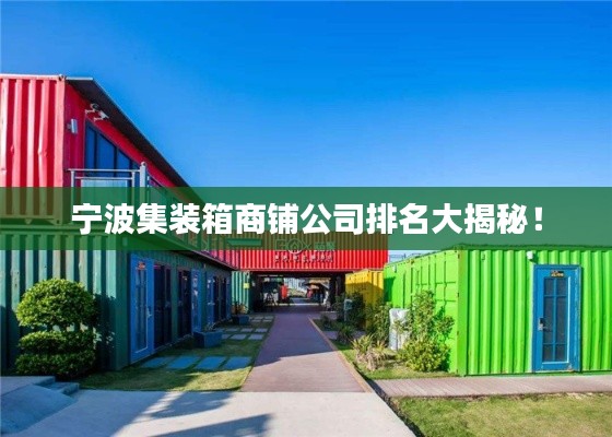 宁波集装箱商铺公司排名大揭秘！