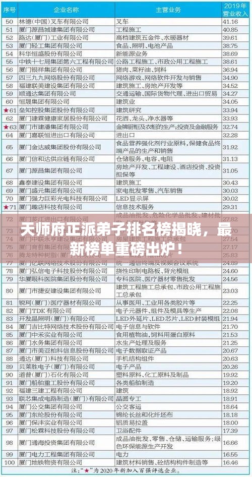 天师府正派弟子排名榜揭晓，最新榜单重磅出炉！