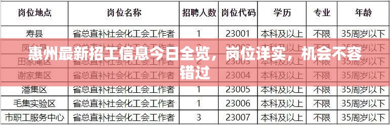 惠州最新招工信息今日全览，岗位详实，机会不容错过