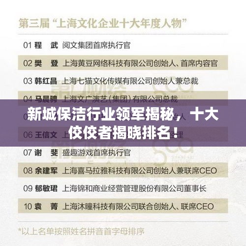 新城保洁行业领军揭秘，十大佼佼者揭晓排名！