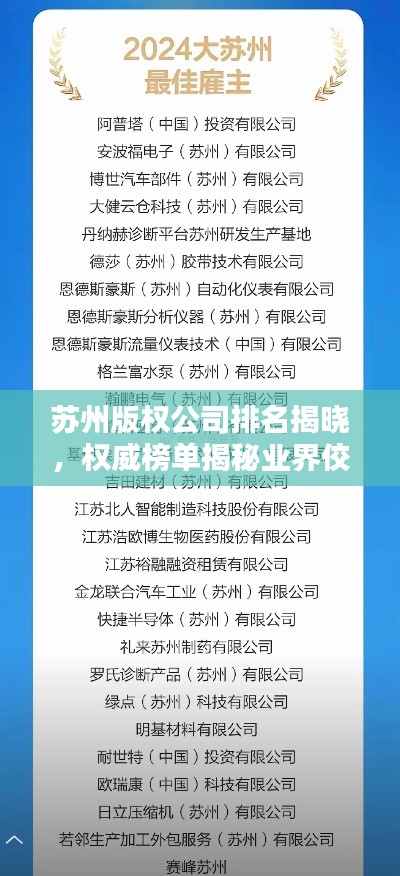 苏州版权公司排名揭晓，权威榜单揭秘业界佼佼者！