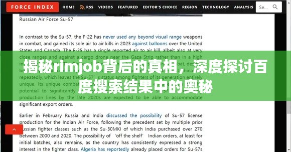 揭秘rimjob背后的真相，深度探讨百度搜索结果中的奥秘