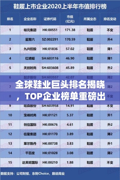 全球鞋业巨头排名揭晓，TOP企业榜单重磅出炉！