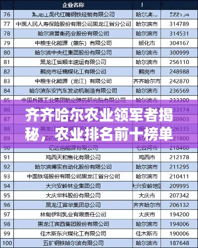 齐齐哈尔农业领军者揭秘，农业排名前十榜单重磅出炉！
