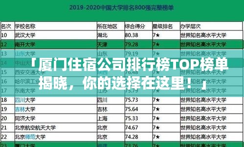 「厦门住宿公司排行榜TOP榜单揭晓，你的选择在这里！」